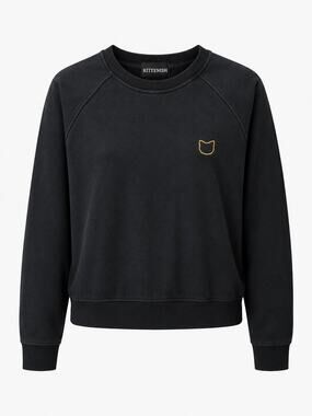 Kittenish Black Crewneck Sweatshirt Women's S - Pullover